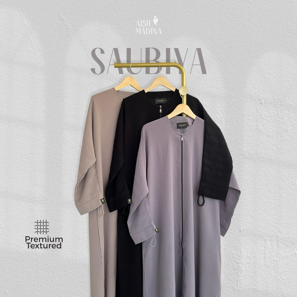 AISHMADINA Gamis Outer Muslimah Bekerja Saubiya Abaya Premium Textured Fukro – Abaya Syar’i Elegan, 