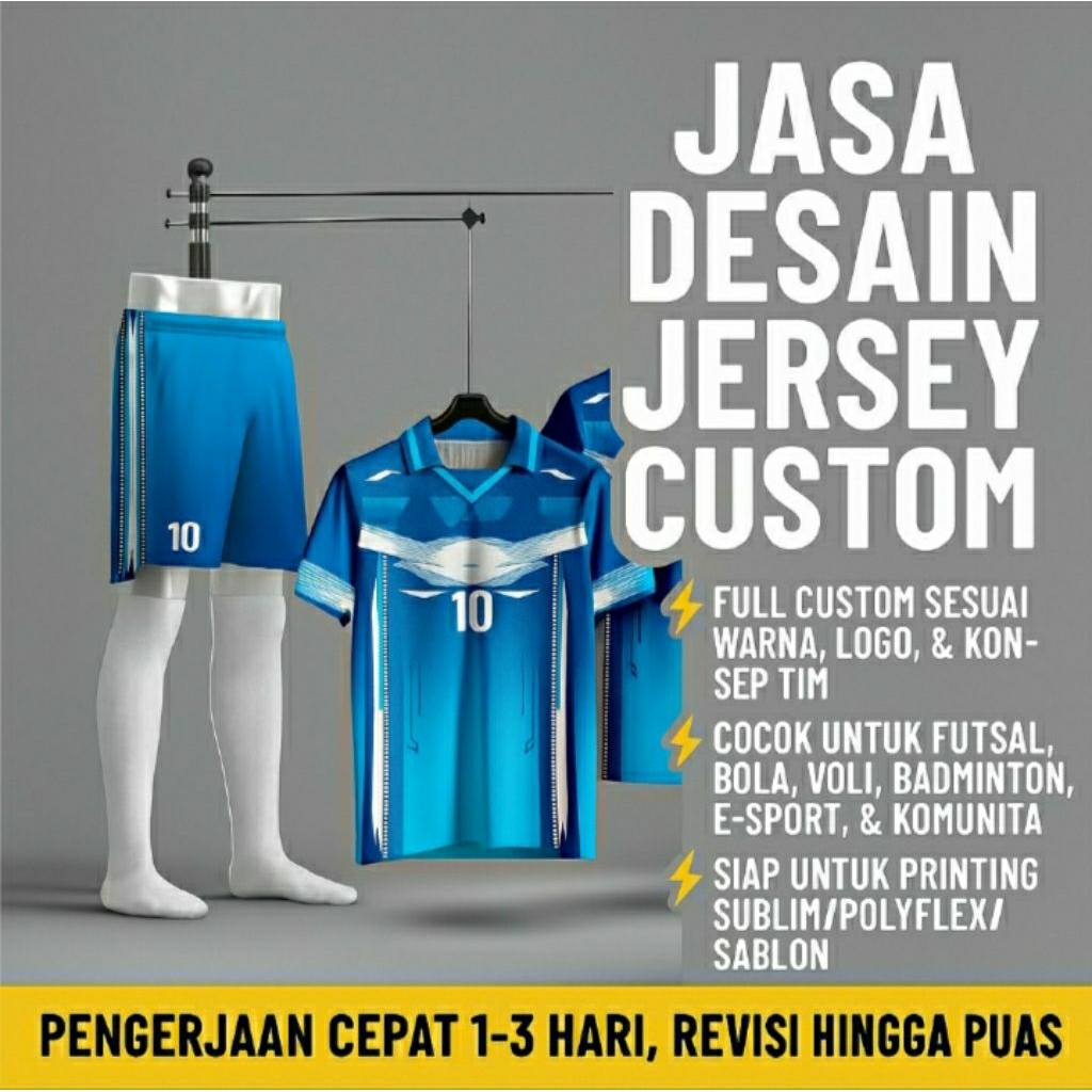 Jasa Desain Jersey Custom – Futsal, Bola, Voli, Esport, Printing Siap Cetak