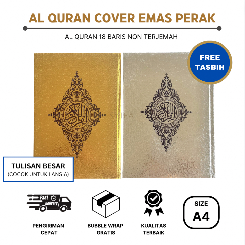 Al Quran Besar Ukuran A4 Emas Perak Non Terjemah Amat Bagus Free TASBIH +Sisipan Wakaf Sisipan Foto 