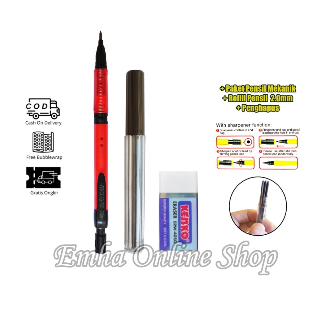 

Paket Pensil Mekanik EV-752 Refill Penghapus Alat Tulis Sekolah Kantor Praktis Stationery