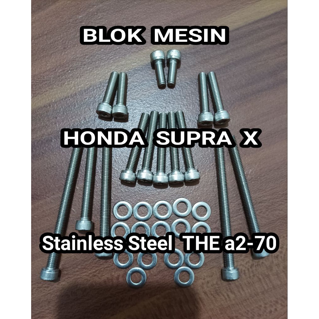 Baut Block Mesin Supra x Lama Blok Set Bak Kopling Original L Stainless