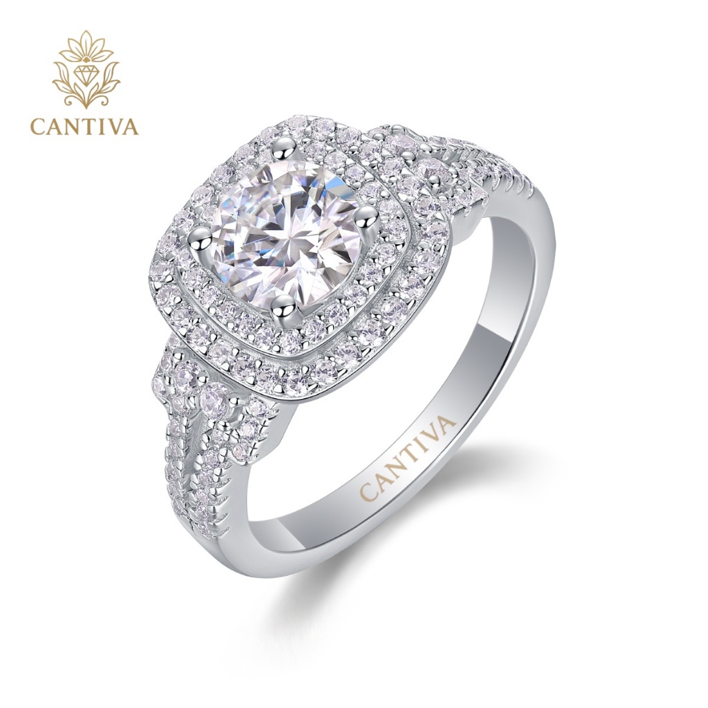 CANTIVA - Cincin Wanita Batu Moissanite Dilengkapi Dengan Sertifikat GRA
