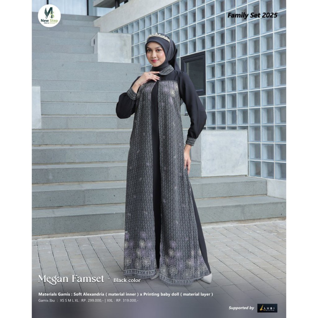 GAMIS DRESS HITAM LAYER MEGAN HITAM LUBI MOTIF BATIK BUNGA FLORAL BESTSELLER KATUN LOOK TWO PIECE DE