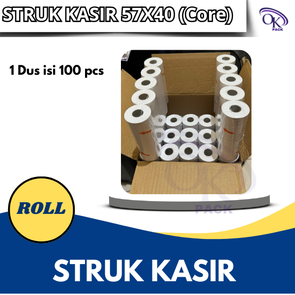 

KERTAS STRUK THERMAL PAPER ROLL 57x40 CORE (1 Dus isi 100 Roll )TERMAL EDC THERMAL PRINTER MINI BLUETOOTH 57MM CORE