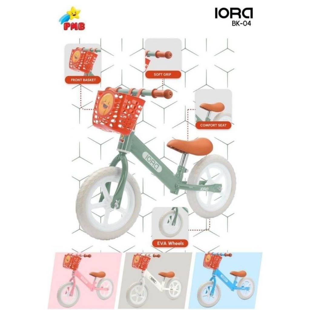 PUSH BIKE SEPEDA KESEIMBANGAN ANAK PMB IORA BK 04 BK-04 FREE RAKIT INSTAN BANDUNG