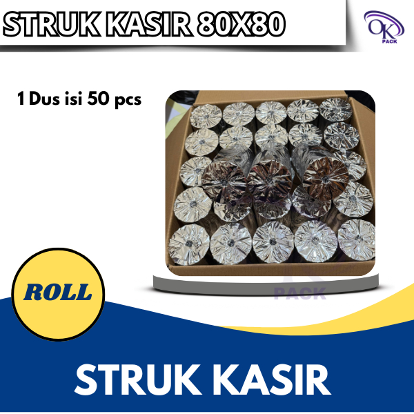 

KERTAS STRUK THERMAL 80mmX80mm ( 1 Dus isi 50Roll ) Struk Mesin EDC / KERTAS STRUK KASIR, Core 20-25 mm