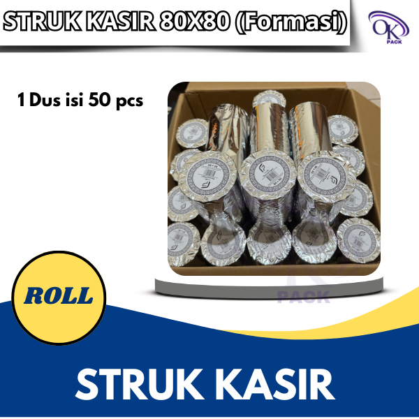 

KERTAS STRUK THERMAL 80mmX80mm ( 1 Dus isi 50Roll ) Struk Mesin EDC (Merek FORMASI PACK ) / KERTAS STRUK KASIR, Core 20-25 mm