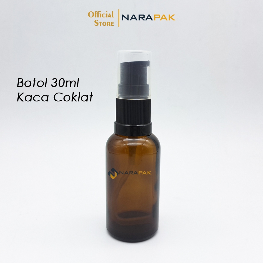 Botol Pump 30ml Lotion Kaca Coklat Amber BR Pump hitam Tebal Botol Foundation