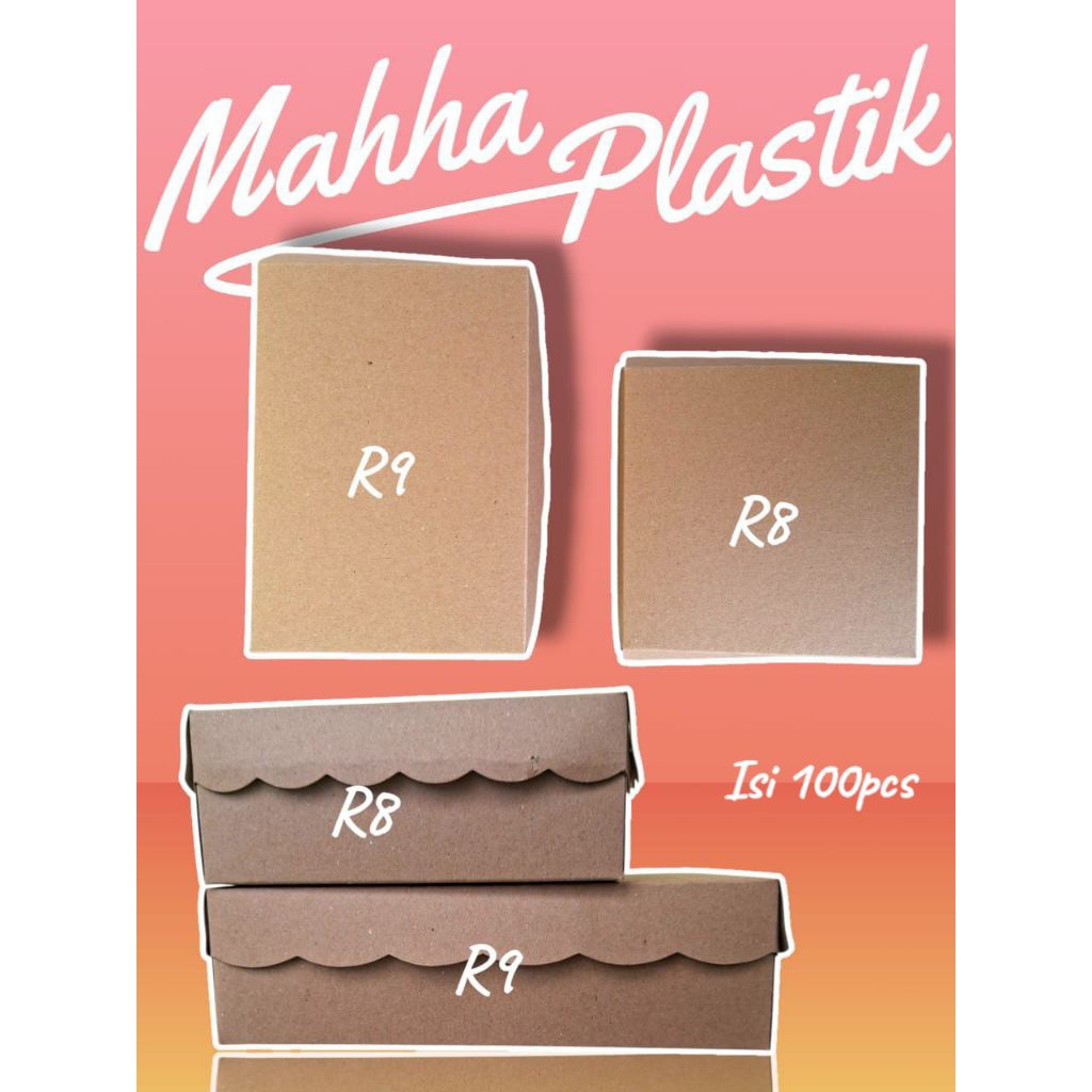 

1 Pack(100 pcs) Kotak nasi R8(18×18×7) dan R9(18×25×7) coklat