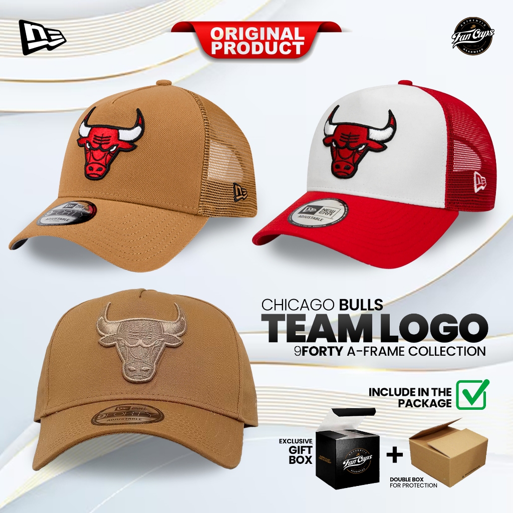 Topi New Era Original NBA Chicago Bulls Team Logo 9FORTY A-Frame | Warna Merah Putih | Trucker | War