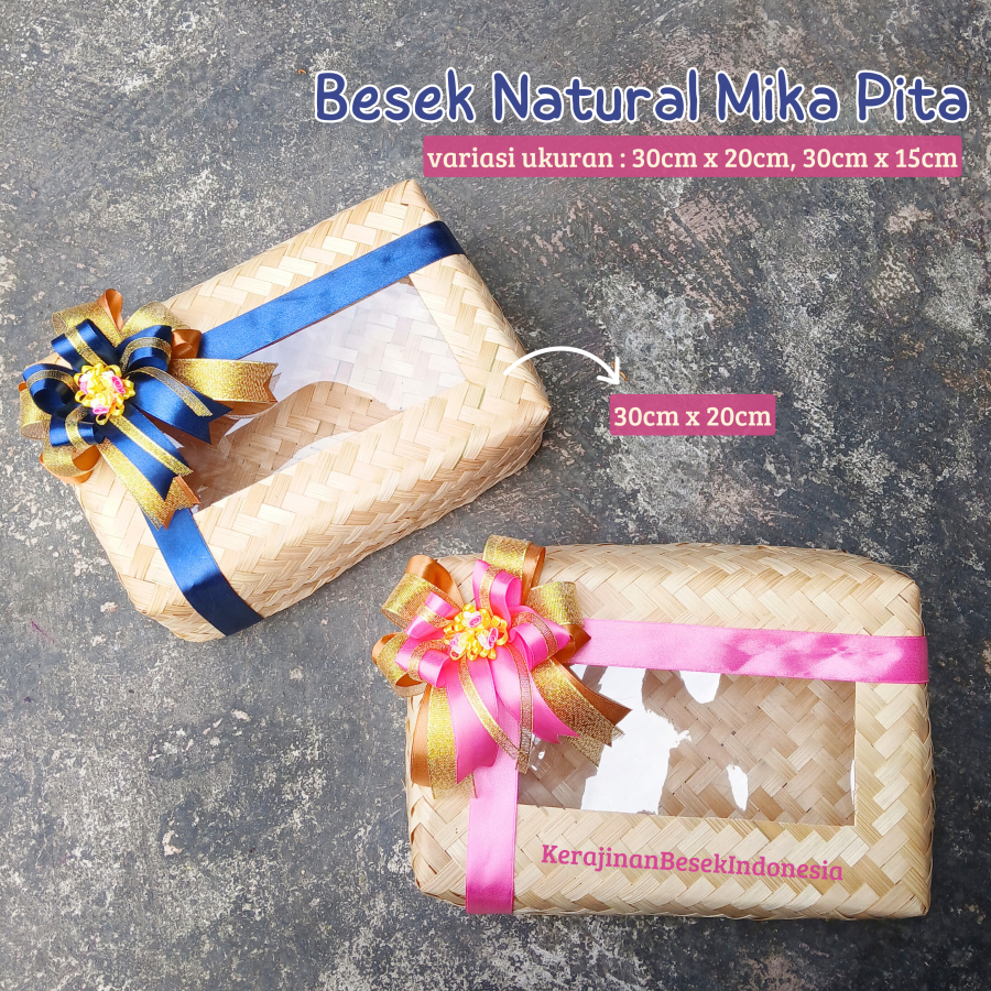 GROSIR SEPASANG BESEK NATURAL MIKA PITA hampers box nasi roti kerajinan bambu kotak keranjang anyam