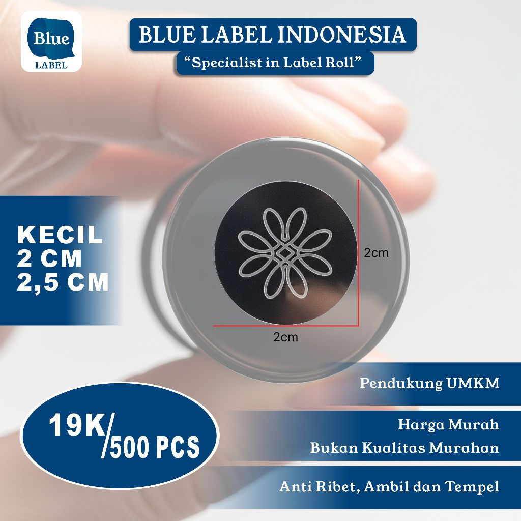 

Blue Label Stiker Custom Paket XS 500 Pcs | Ukuran 2 CM dan 2,5 CM