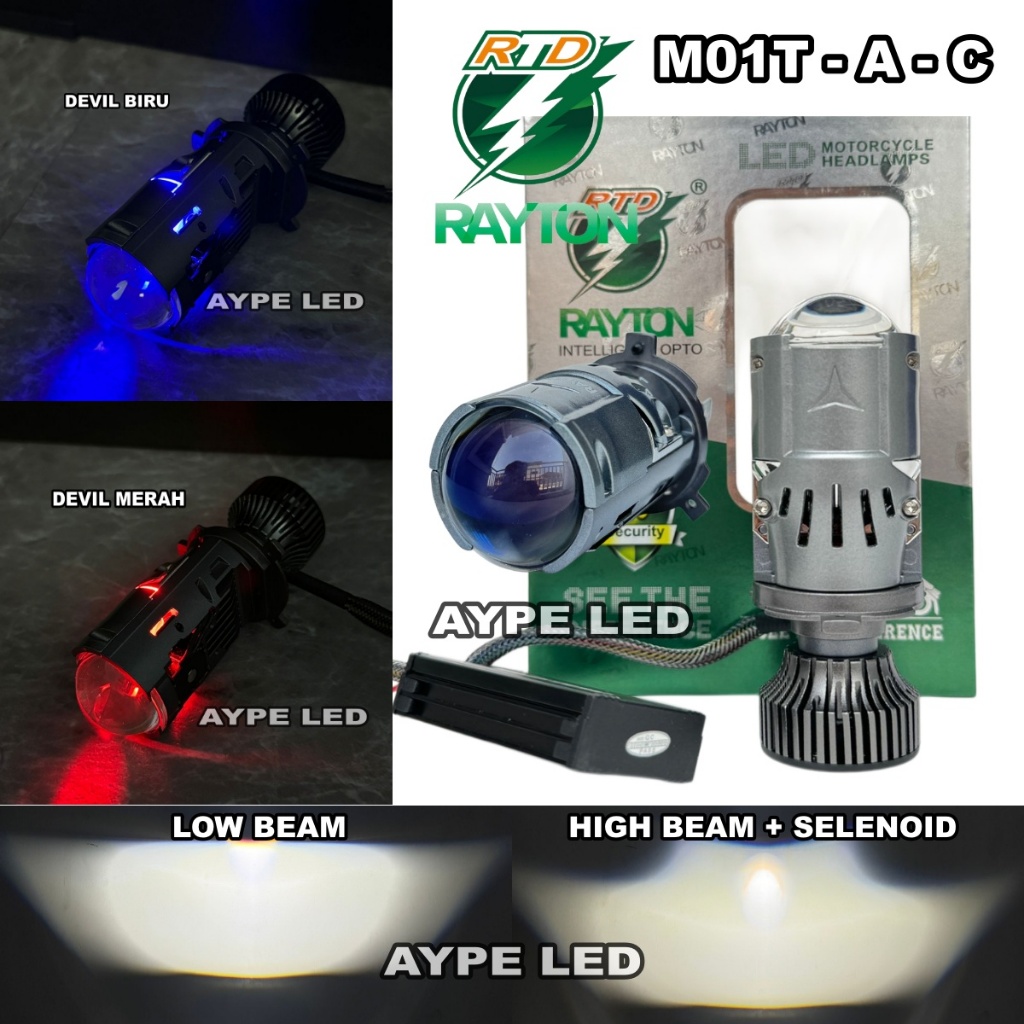 Lampu Utama Mini Projie H4 Rayton Ada Devil M10T - A DAN C Selenoid High Beam Terbaru Dari RTD