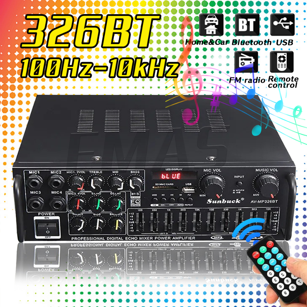 【COD】Keletool  Bluetooth Wireless Audio Amplifier  Stereo Remote Control  with 4 Mic Inputs  Slot SD