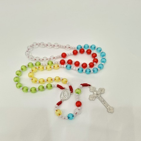 Yeraya Rosario Akrilik 5 Benua Warna Warni Tali 8mm kalung doa rosario putih rosario mote salib rosa