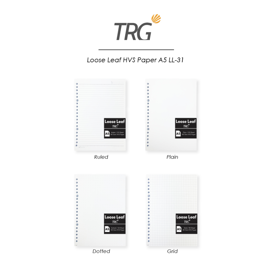 

TRG Isi Loose Leaf HVS Paper 20 Holes LL-31 A5 80gsm - Refill Kertas Binder Motif Ruled Dotted Grid Plain 80 gsm 1 Pak Isi 50 Lembar TRG