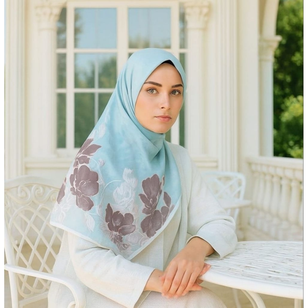 YUMAA BIRU - JILBAB SEGI EMPAT VOAL MOTIF PREMIUM LASERCUT