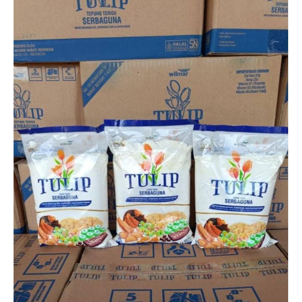

Tepung terigu serbaguna tulip 1kg*✓1 dus isi 10 pcs