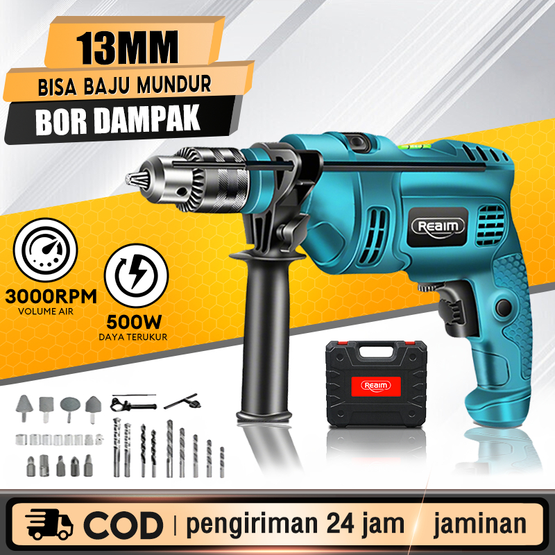 REAIM  Motor tembaga murni Mesin Bor Listrik 13mm Bolak Balik Electric Drill Bor Beton Kayu Besi Tem