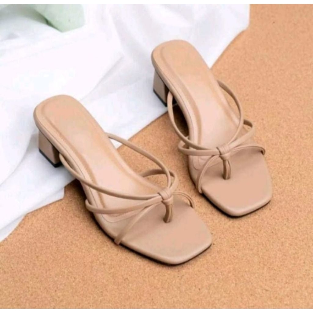 sendal wanita heels terbaru hak tahu 5cm sendal pesta model JEPIT IKAT