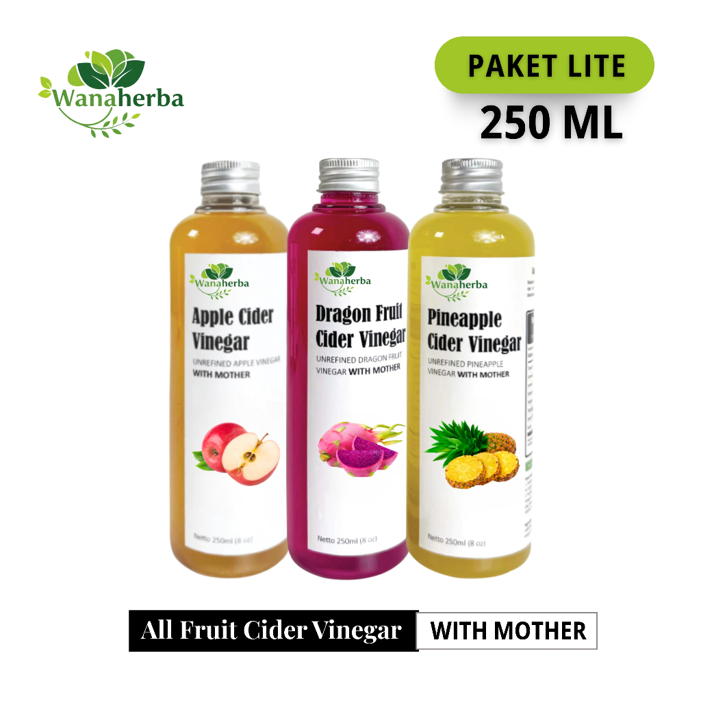 

Wanaherba Cuka Nanas + Cuka Apel + Cuka Buah Naga With Mother 250 ML Paket Lite 3 Botol