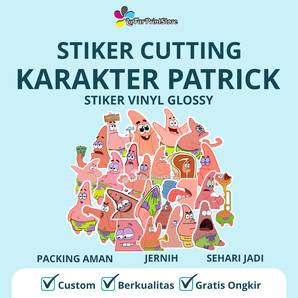 

MURAH STIKER CUTTING PATRICK (ISI 50 PCS) | STIKER VINYL GLOSSY | STIKER PATRICK [ SEHARI JADI ]