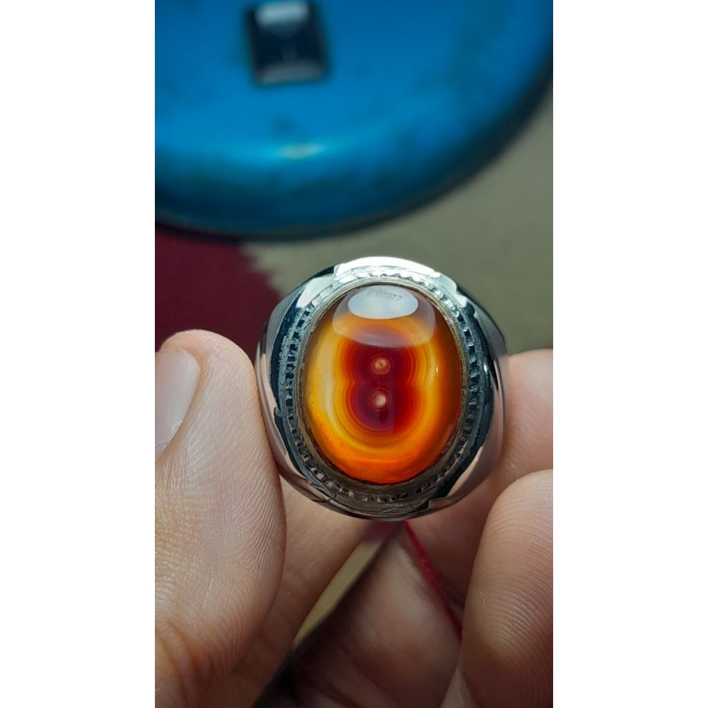 NATURAL AKIK SULAIMAN [MOTIP ANGKA 8] RING MONEL DOP SIZE 9