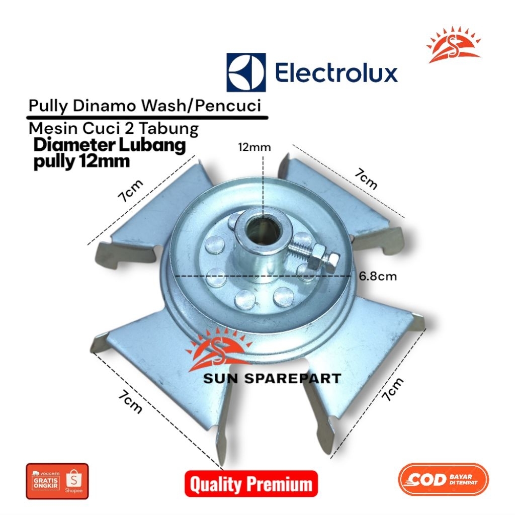 Pully Dinamo wash lubang pully 12mm Mesin cuci Electrolux 2 Tabung/Pully Dinamo pencuci