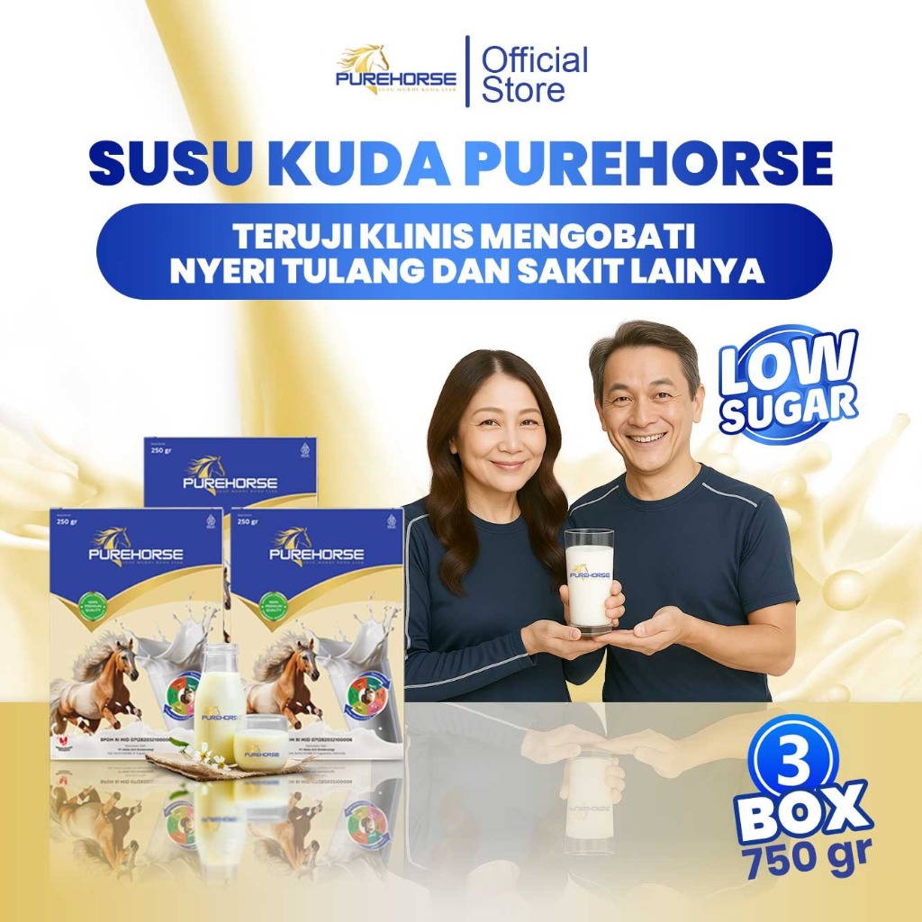 

Purehorse Susu Kuda Murni Mengatasi Asam Urat Tulang Dan Nyeri Sendi 100% Original 250gram 3 Box