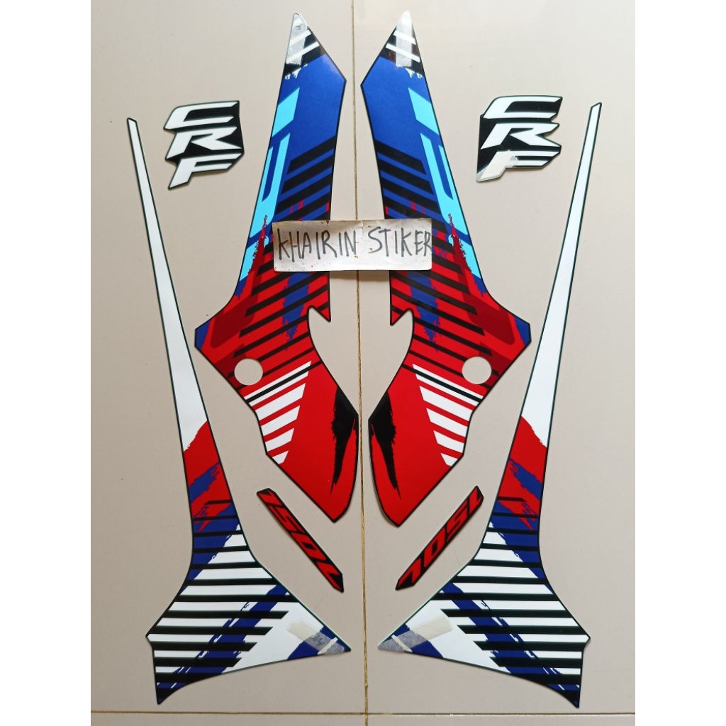 striping stiker crf hitam ful merah biru