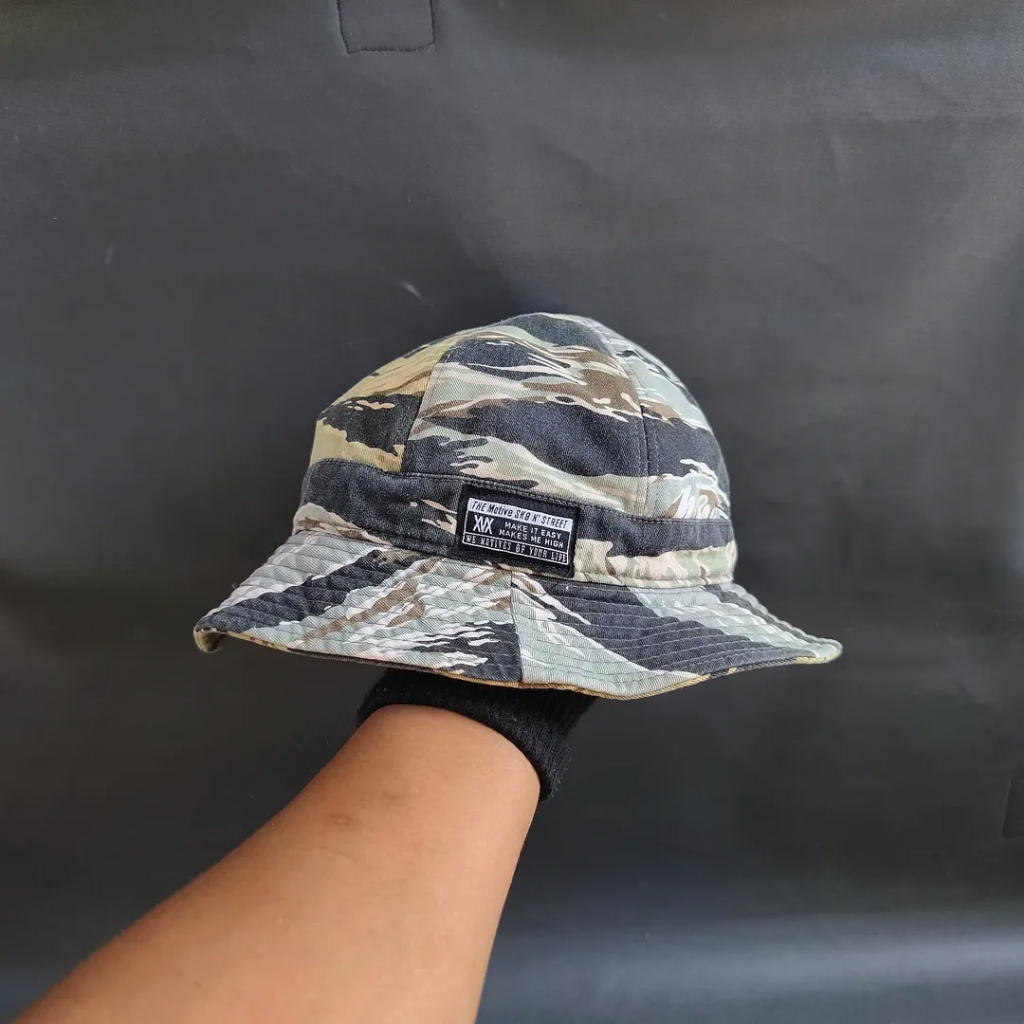Topi Bucket Hat Unisex Pria Wanita MOTIVE SKATEBOARD Tiger Stripe Camo