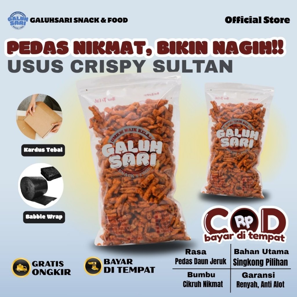 

Galuhsari - Keripik Usus Ayam Crispy Pedas Daun Jeruk Bumbu Cikruh Melimpah Renyah Nikmat 500gram