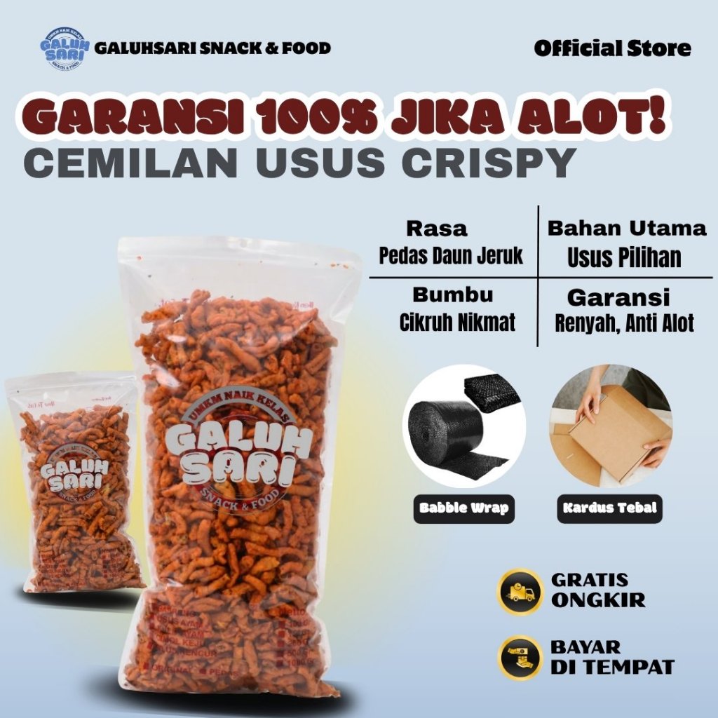 

Galuhsari - Cemilan Usus Crispy Sultan Bumbu Cikruh Pedas Daun Jeruk Super Renyah Nikmat 400gram