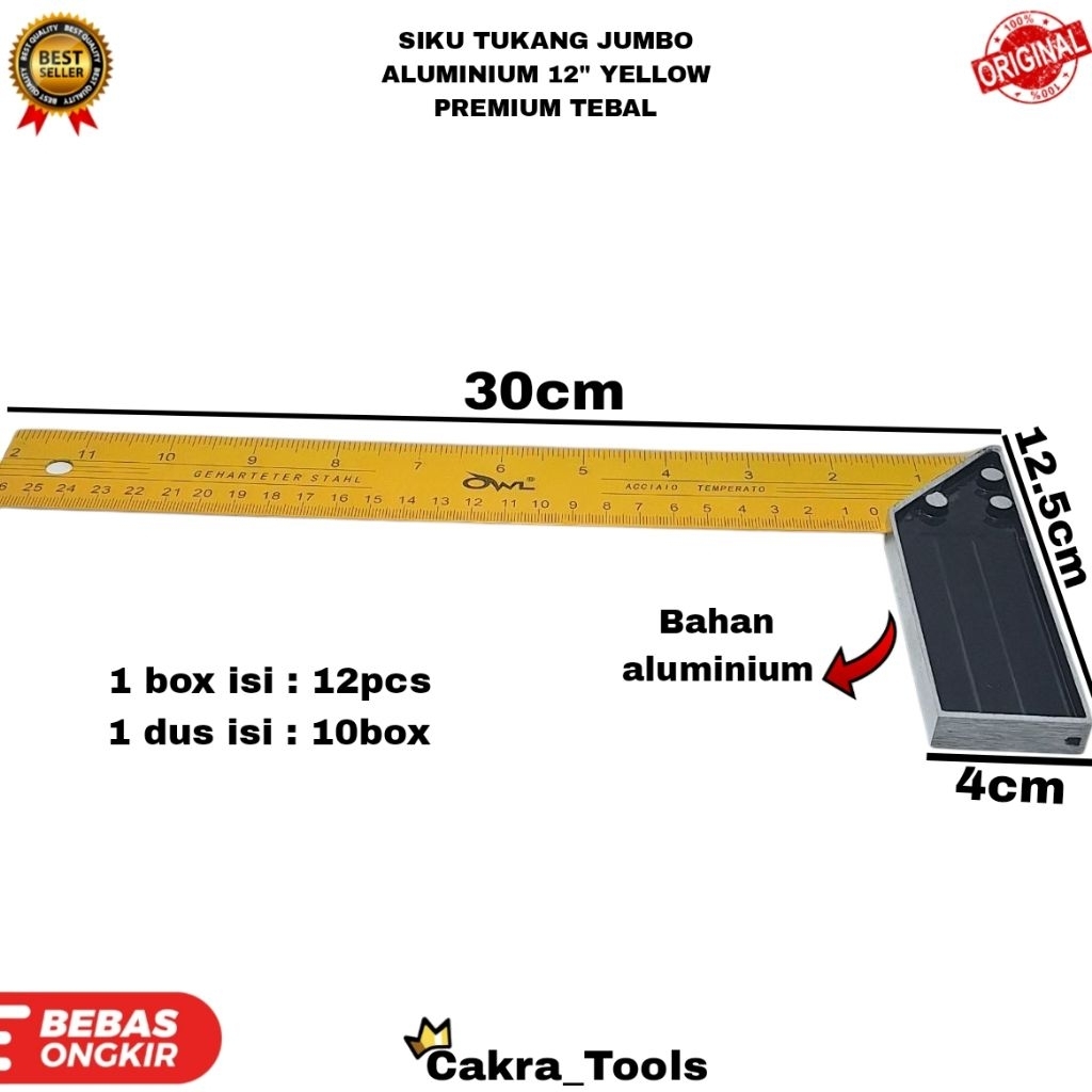 

SIKU TUKANG JUMBO 12" INCH YELLOW PREMIUM TEBAL / PENGGARIS SIKU TUKANG