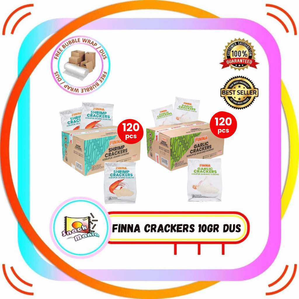 

FINNA Kerupuk Goreng Bawang Udang ~ 10 gr x 120 pcs DUS Shrimp Garlic Crackers Krupuk