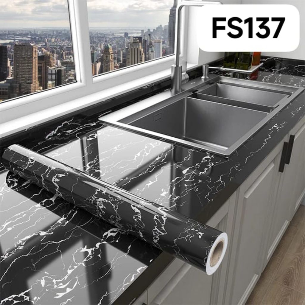 STIKER PVC MOTIF MARMER INTERIOR PELAPIS FURNITURE STIKER MARMER HITAM WALLPAPER STIKER MARMAR HITAM