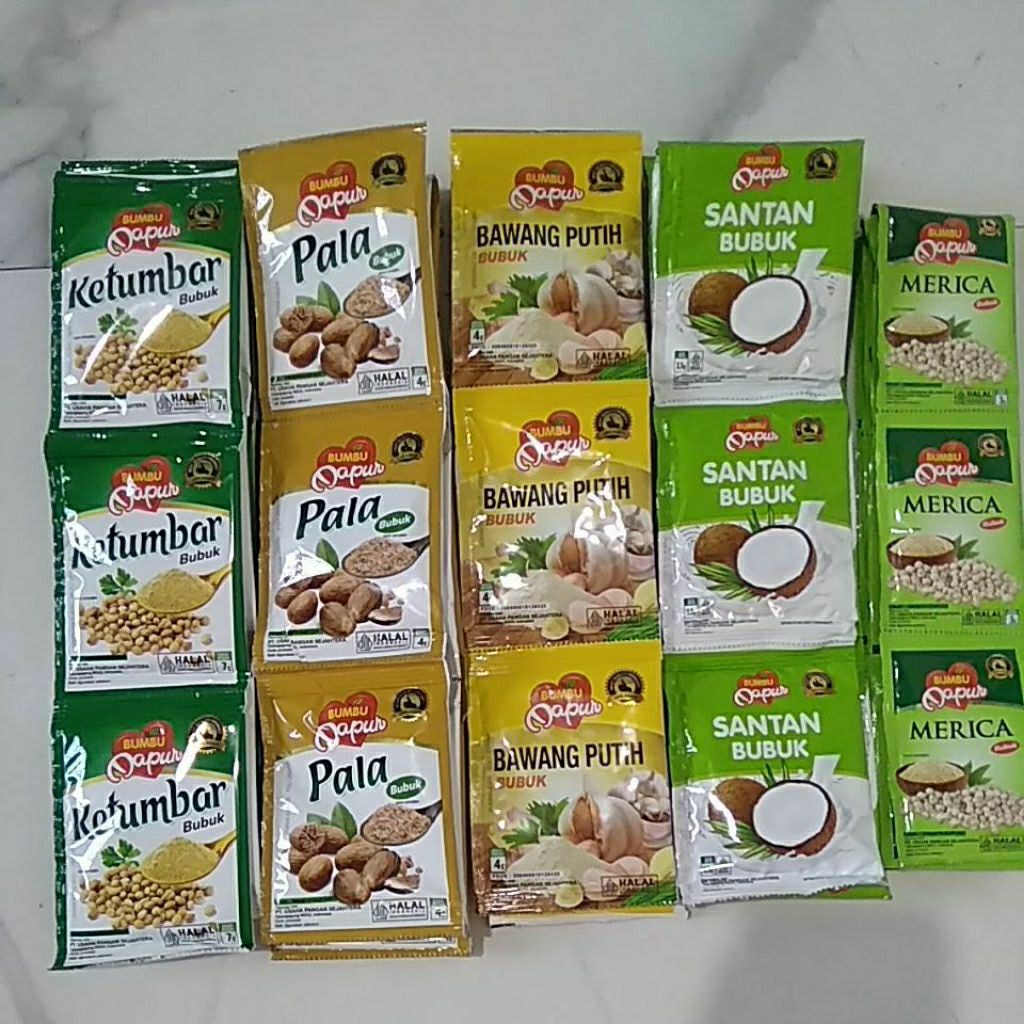 

isi 12 Bumbu dapur bubuk merica lada ketumbar pala bawang putih kunyit santan bubuk