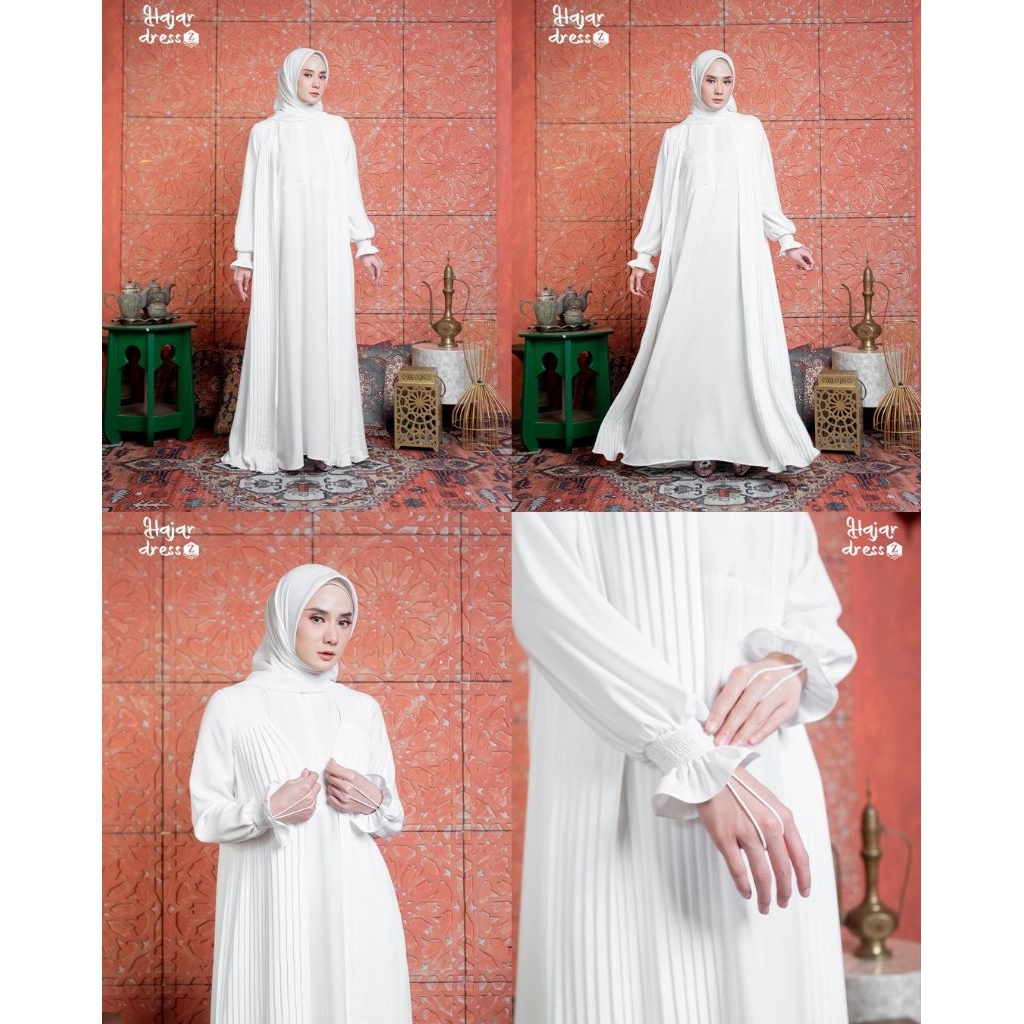 Hajar dress by zalifa✔️gamis putih, gamis polos, gamis zalifa