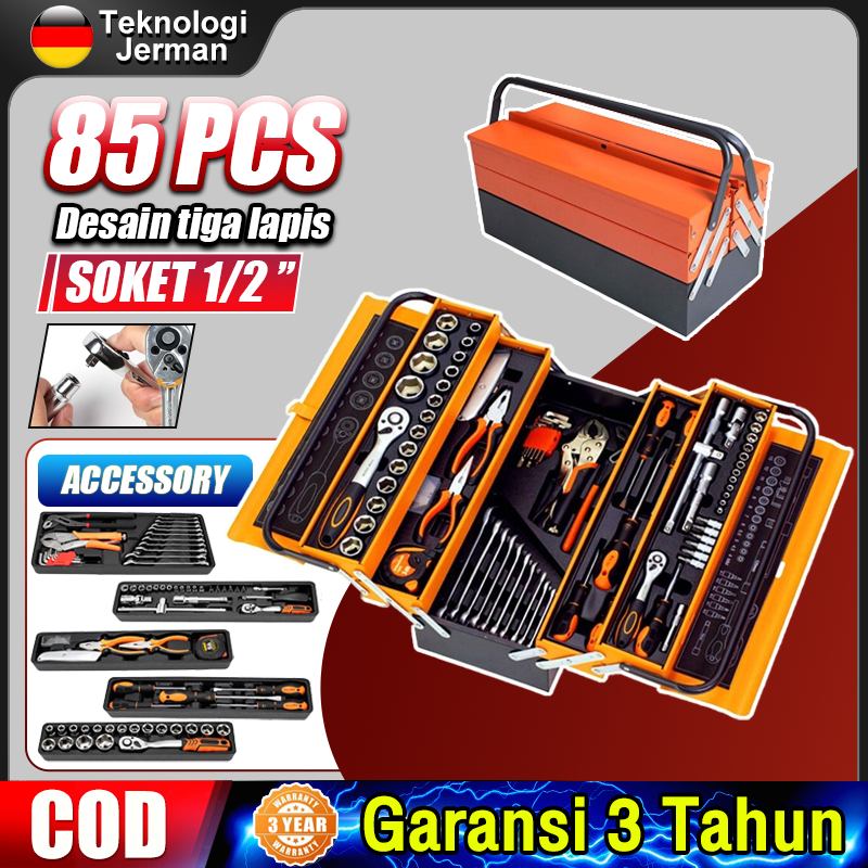 Tool Kit 85 Pcs Kunci Sok Set Pekerjaan Mobil Tool Box Set Set Alat Bengkel Tool Kit