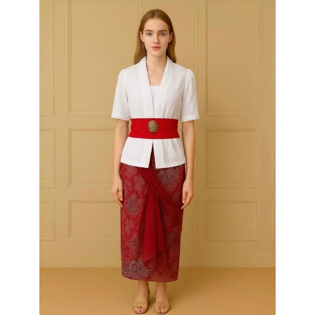 Kebaya Sifon Uragiri Polos | Rok Ikat Batik | Obi Belt Linen