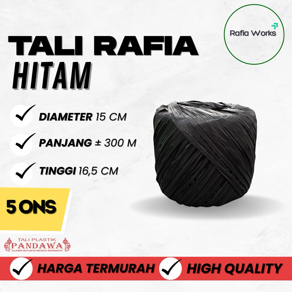 

Tali Rafia Hitam 5 Ons Kuat Murah Serbaguna Merk Pandawa