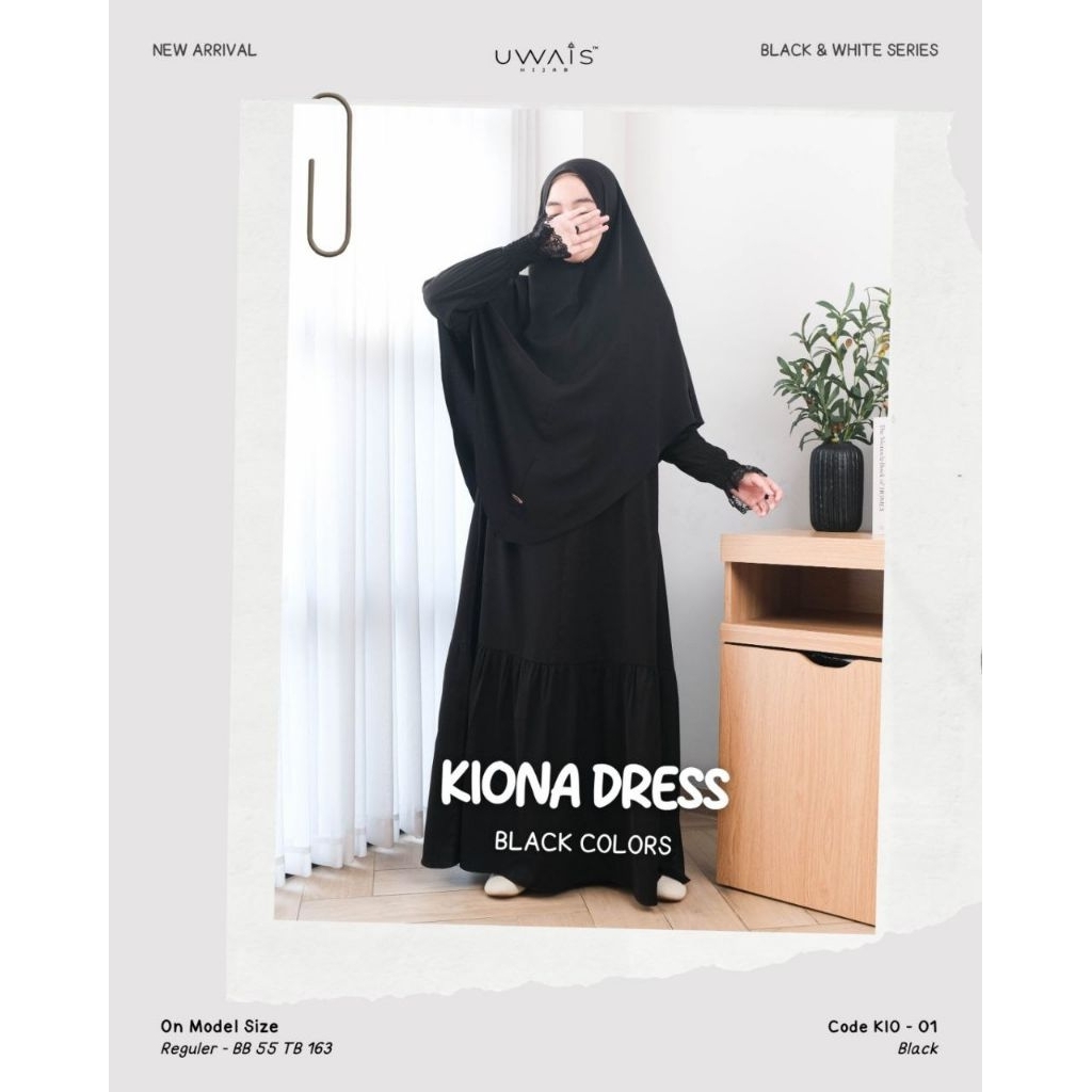 Kiona Dress by Uwais Gamis Muslimah Haji Umroh Hitam Putih Marbela Silk Anti Uv Jumbo