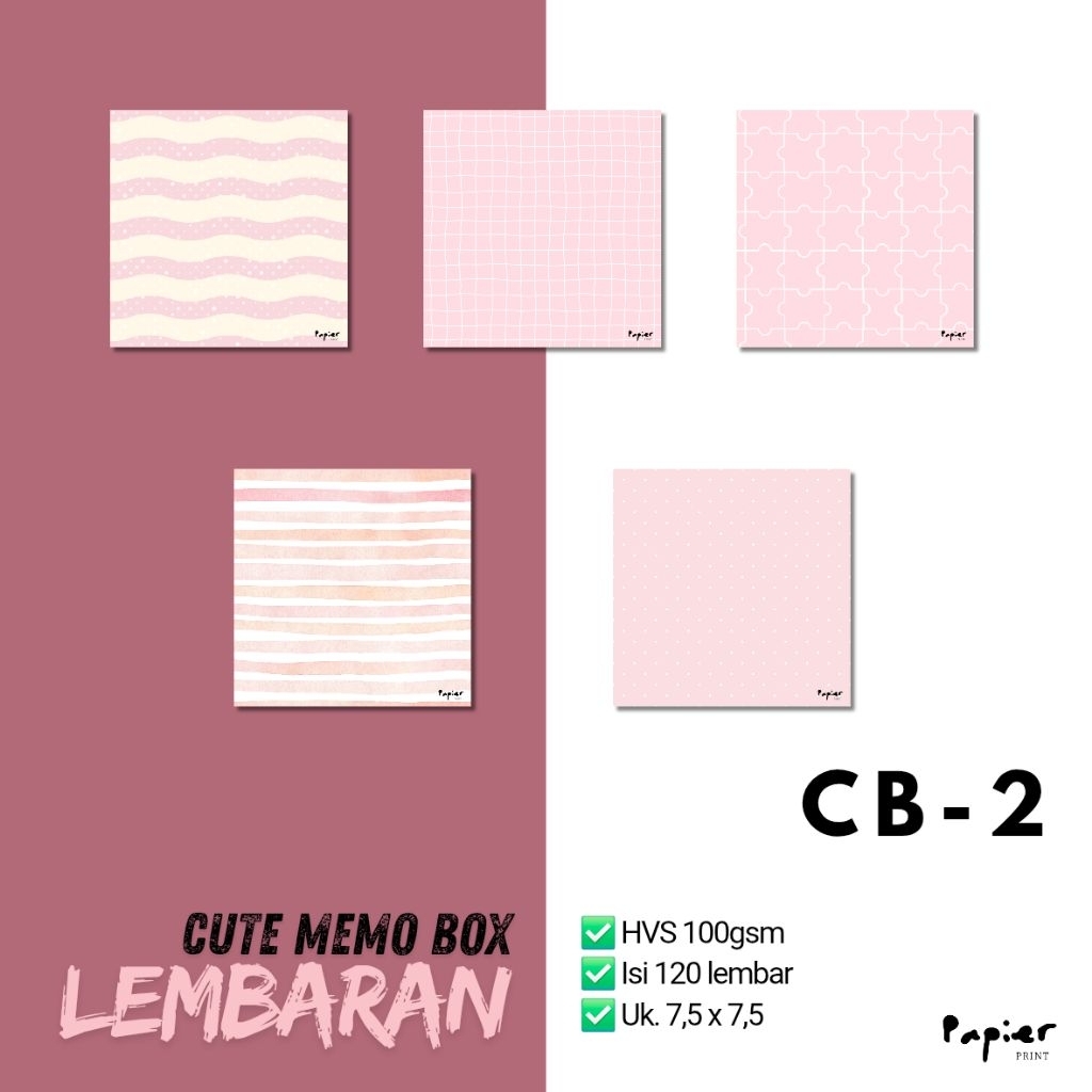 

PAPIER - MEMOPAD MOTIF CUTE PATTERN PREMIUM | isi 120 lembar uk. 7.5 x 7.5 cm | memopad tanpa lem