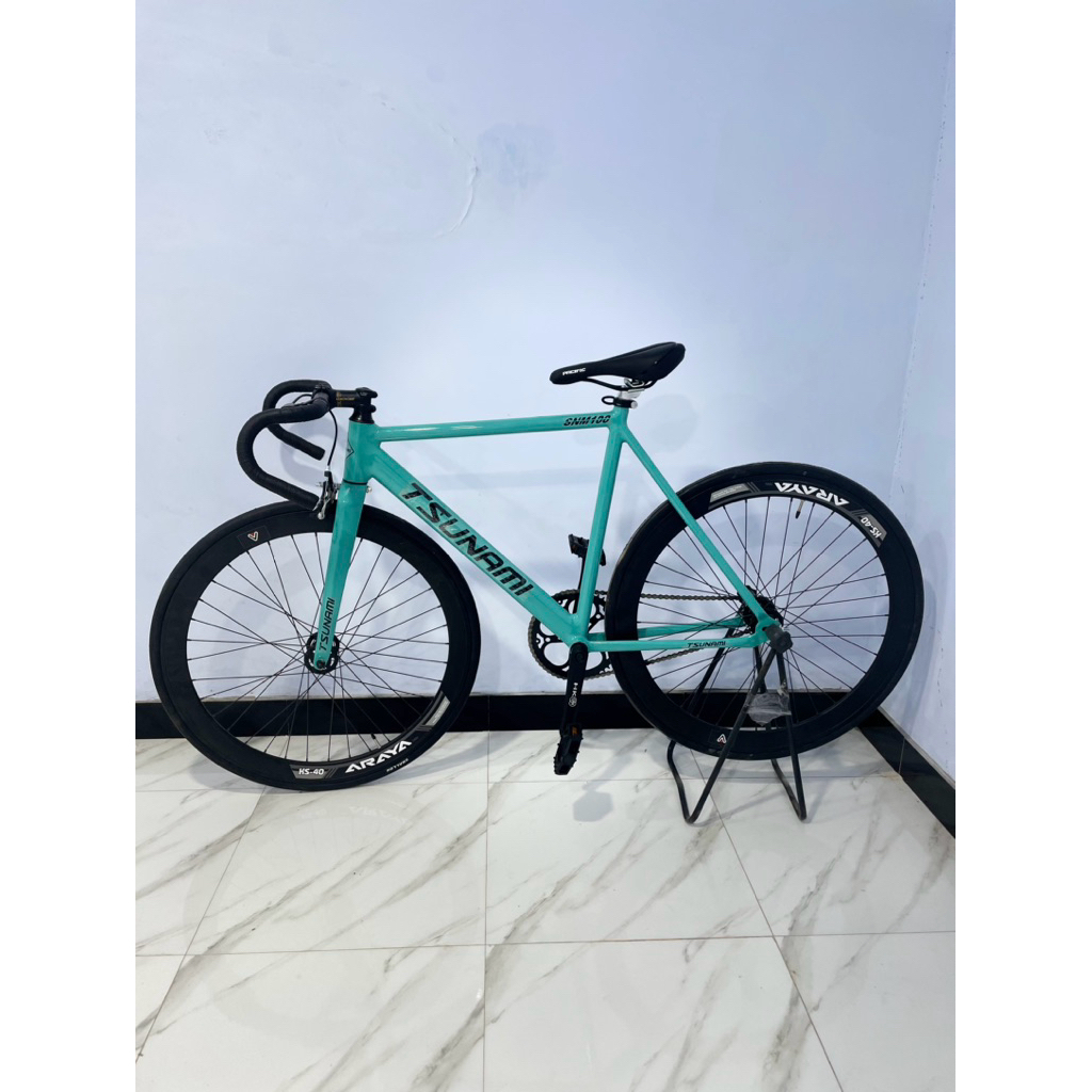 Sepeda Fixie Tsunami hijau toska  steel + rem tangan