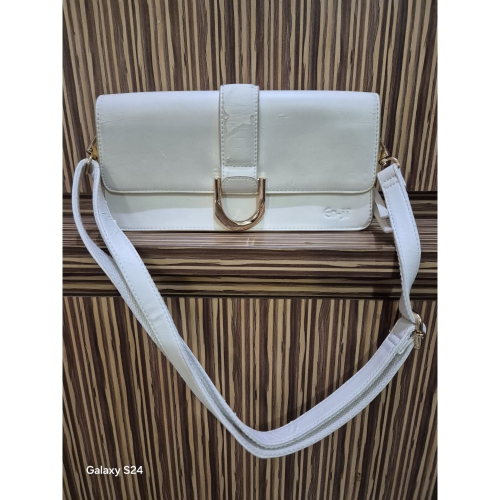 PRELOVED TAS WANITA l Tas Wanita Model Clutch Merk Enji Warna Putih Bekas/ Tas Wanita Model Korean S