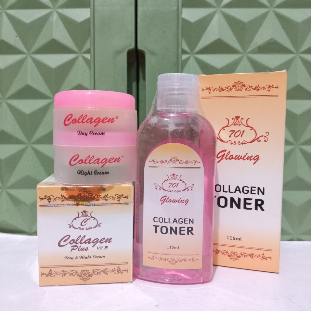 [ Paket 2in1 ] Cream Collagen day & Night Plus Toner 701 Glowing