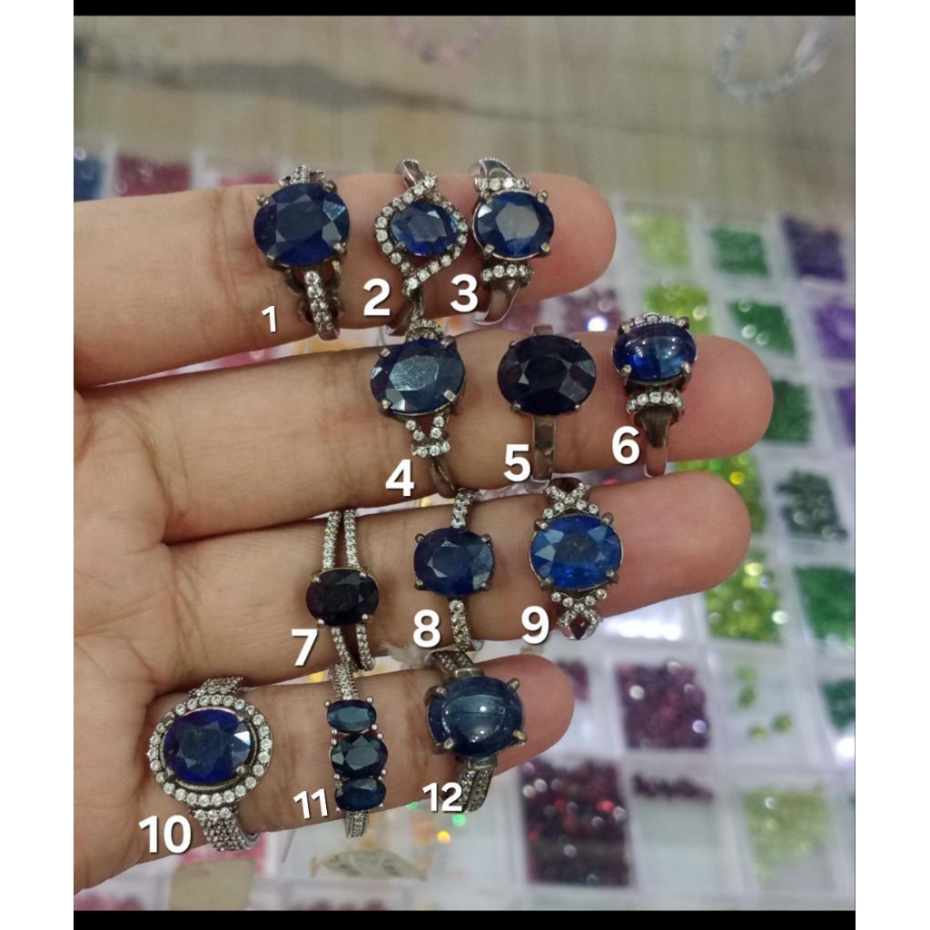 Cincin wanita batu blue safir ikat perak 925 kode 2