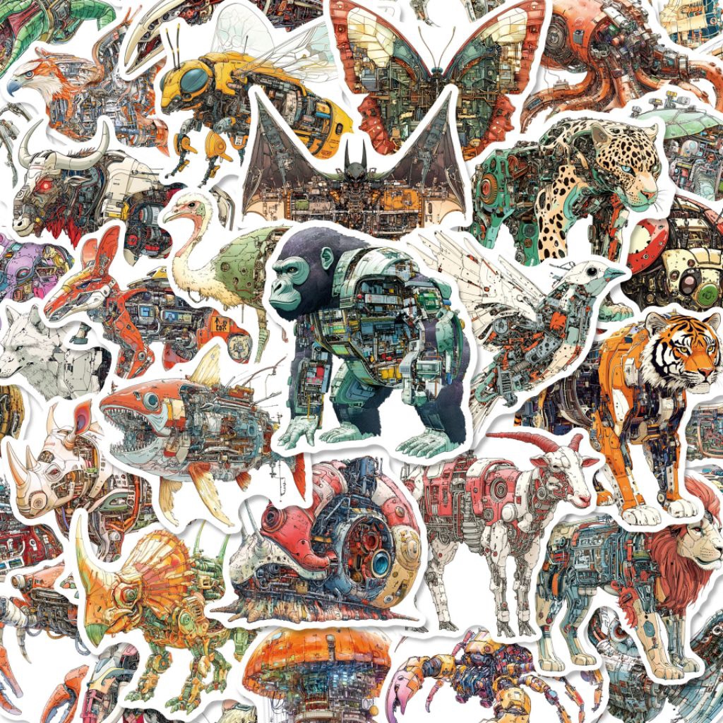 

50 Pcs] DECO STICKER | STICKER DIY | JURNAL AESTHETIC [DS-139] Hewan Struktur Mekanik Animasi Karakter Cartoon Sticker Koper, HP Laptop Tumbler Komputer