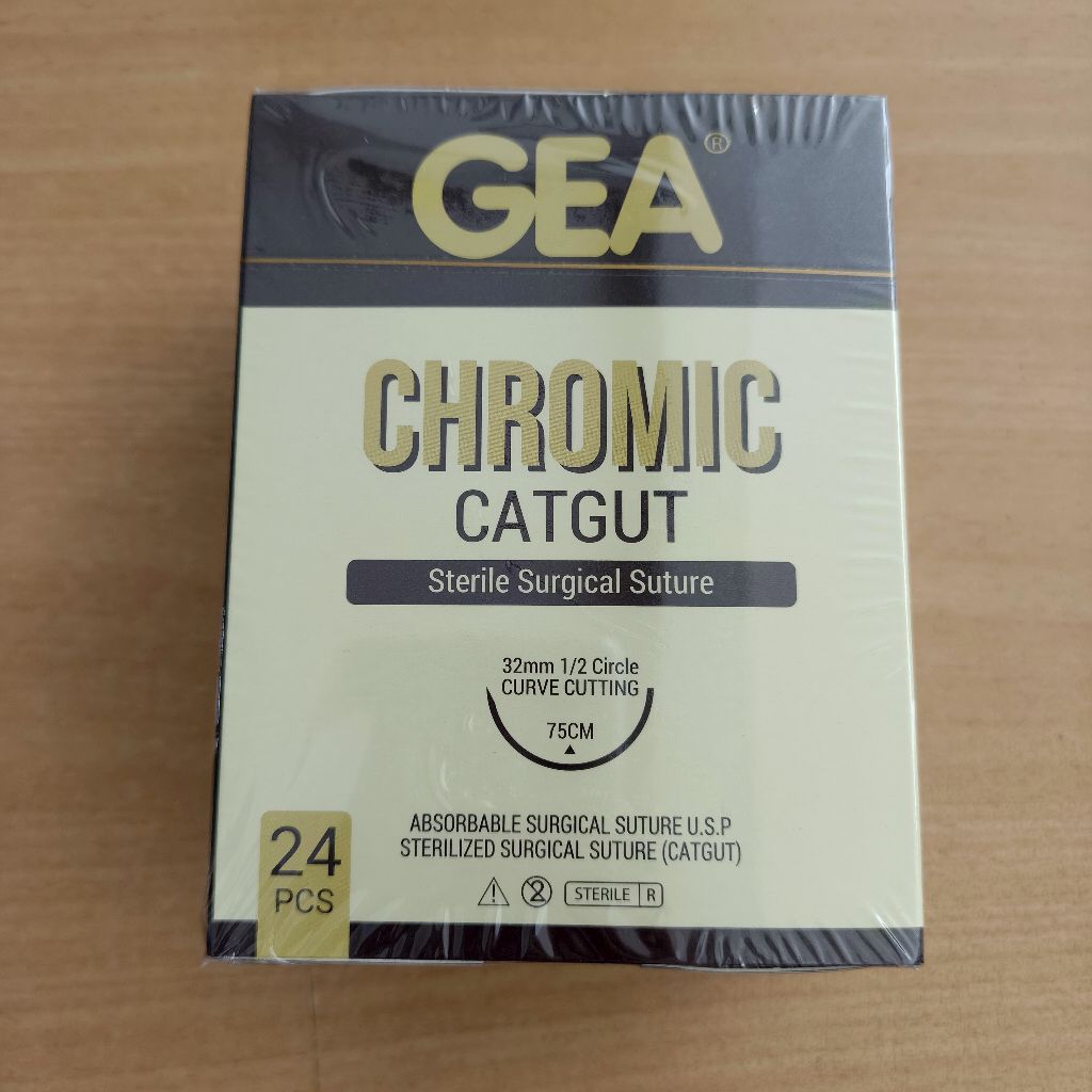 Gea Catgut Chromic with Needle Per BOX Benang Jahit Jarum Catgut Chromic Sterile Surgical Suture
