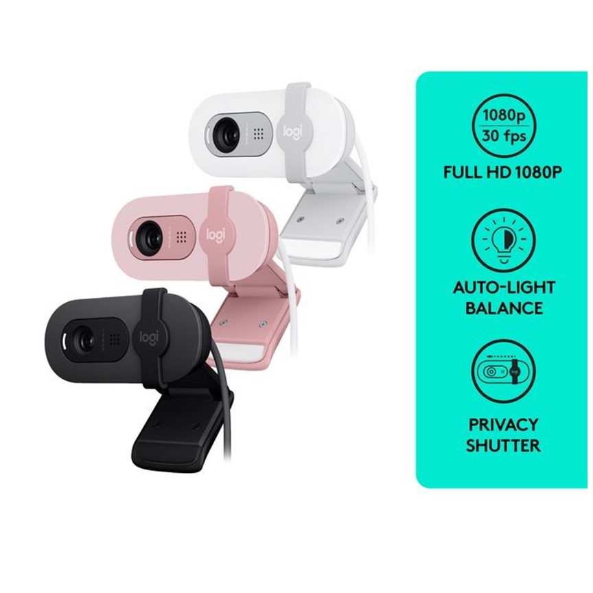 LOGITECH BRIO 100 WEBCAM FULL HD SHUTTER PRIVACY & BUILT-IN MICROPHONE